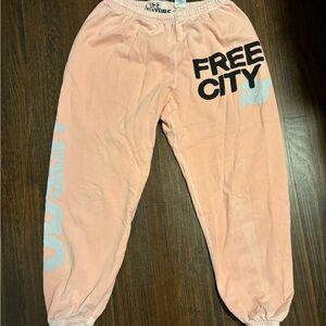 *much brighter in person- go to 4th pic* Free city pink sweatpants size XL